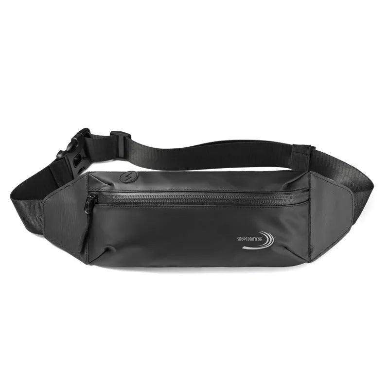 Men's waterproof waist bag in Derm Oxford polyester showing blue, black and grey colour options