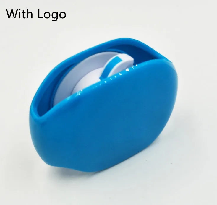 Automatic earphone cable winder retractor in assorted colours on a white background.