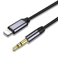 Nylon braided audio cable with 3.5mm connectors in silver or black colour