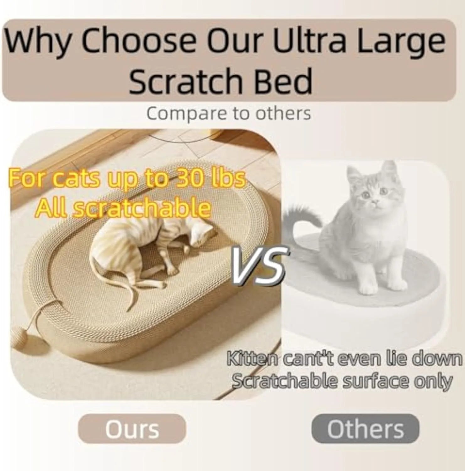 Extra large sisal cat scratching board with integrated raised lounging platform for cats