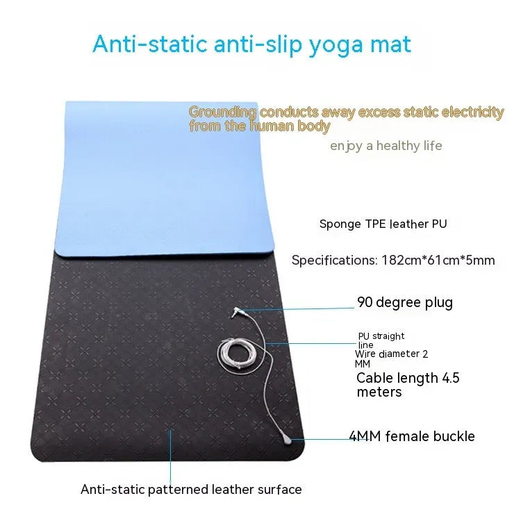 Blue conductive yoga mat with plant pattern measuring 182cm x 61cm
