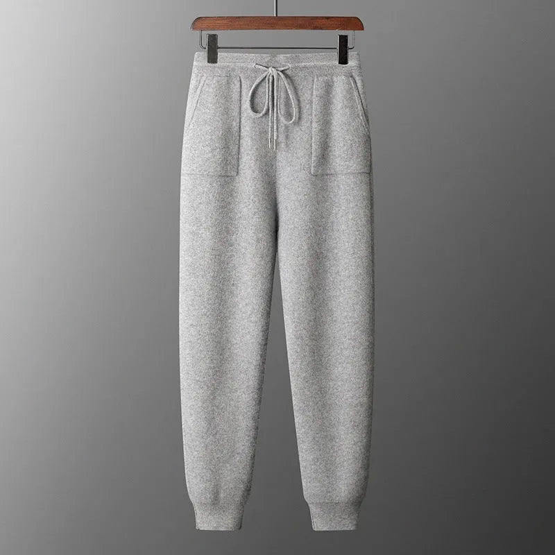Men's light gray cashmere hooded sweatshirt and matching trousers casual winter set