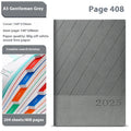 Office notepad with striped PU leather cover open showing 80g wood-free paper pages