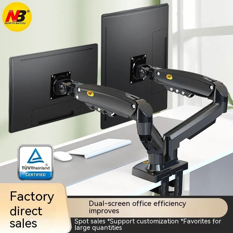 Aluminium dual screen monitor bracket with lift adjustment for VESA 75mm and 100mm mounts