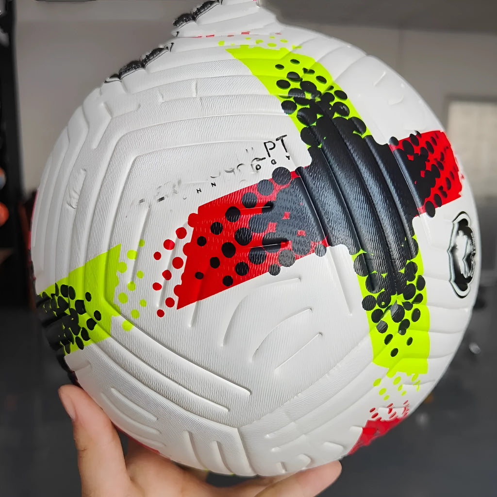 Fluorescent green size 5 football with seamless thermal adhesive patch construction