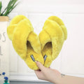 Cross open-toe fur slippers showing open-toe design and patterned non-slip sole