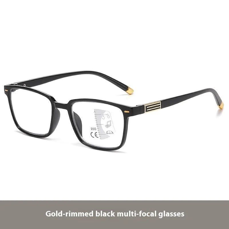 Anti blue light multifocal reading glasses with photochromic colour changing lenses in various frame styles