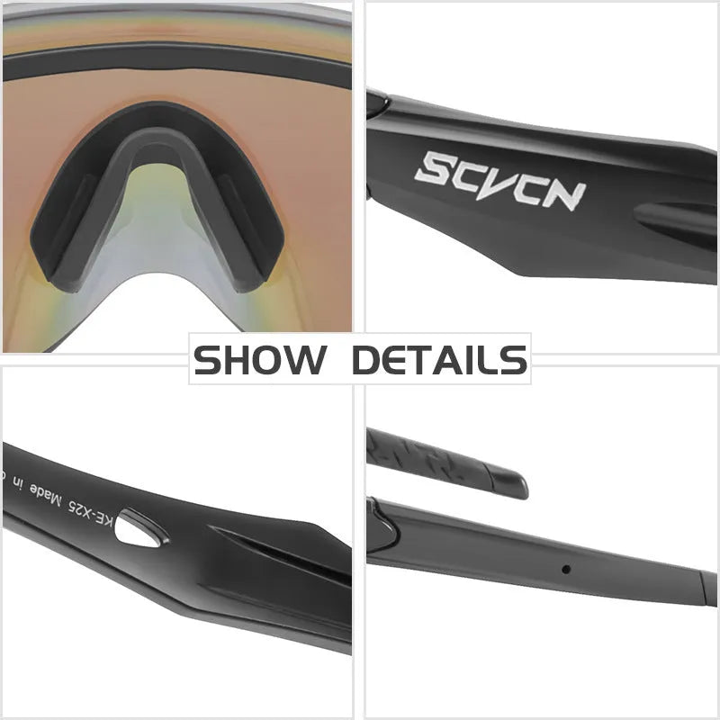 Frameless windproof sports goggles with a single colourful integrated lens