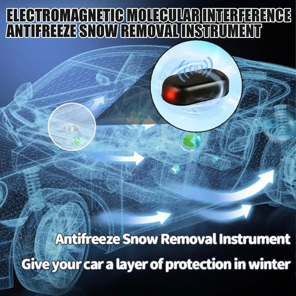 Small black plastic handheld car deicer tool with special glass for melting snow and ice.