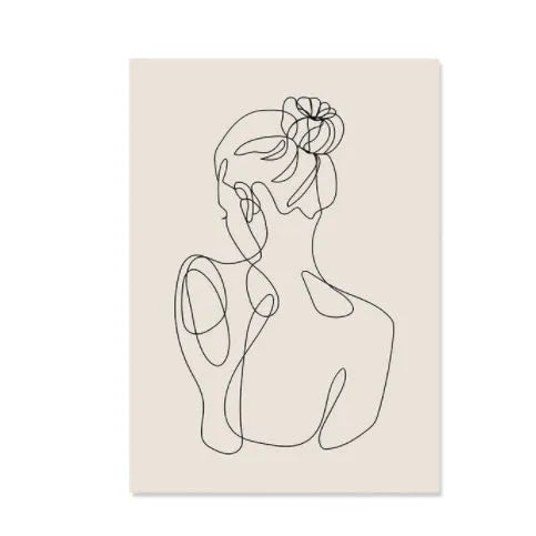 Boho abstract lines canvas wall art with animal figure design in spray painting technique