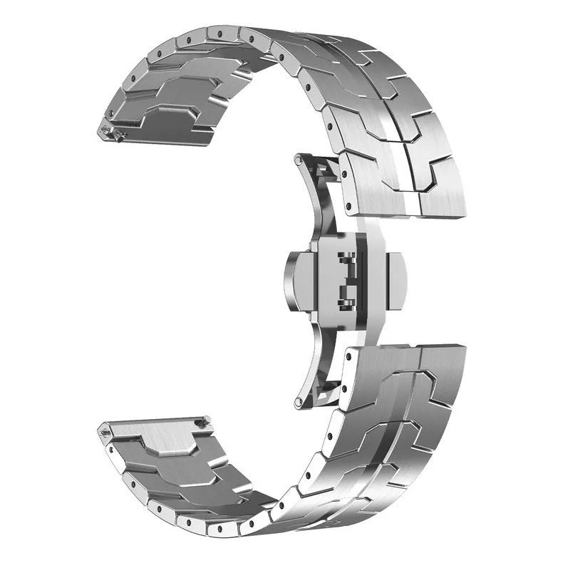 Stainless steel watch band for Samsung Watch 7 6 5 in silver and black colour options.