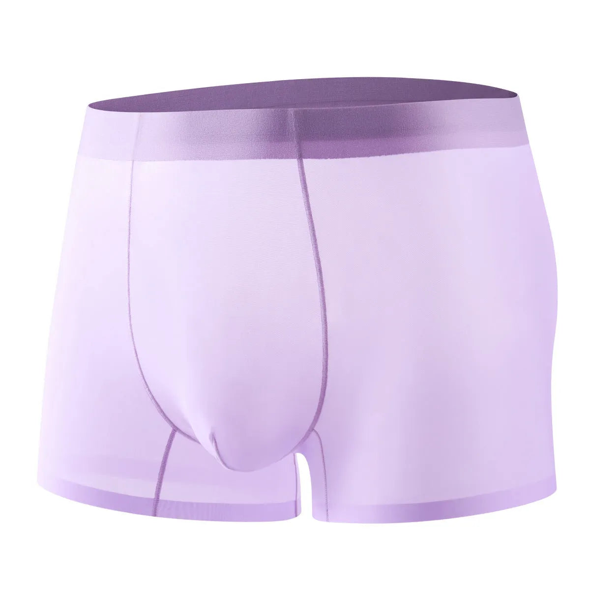 Men's ultra-thin Ice Silk seamless boxer briefs in pink on a white background