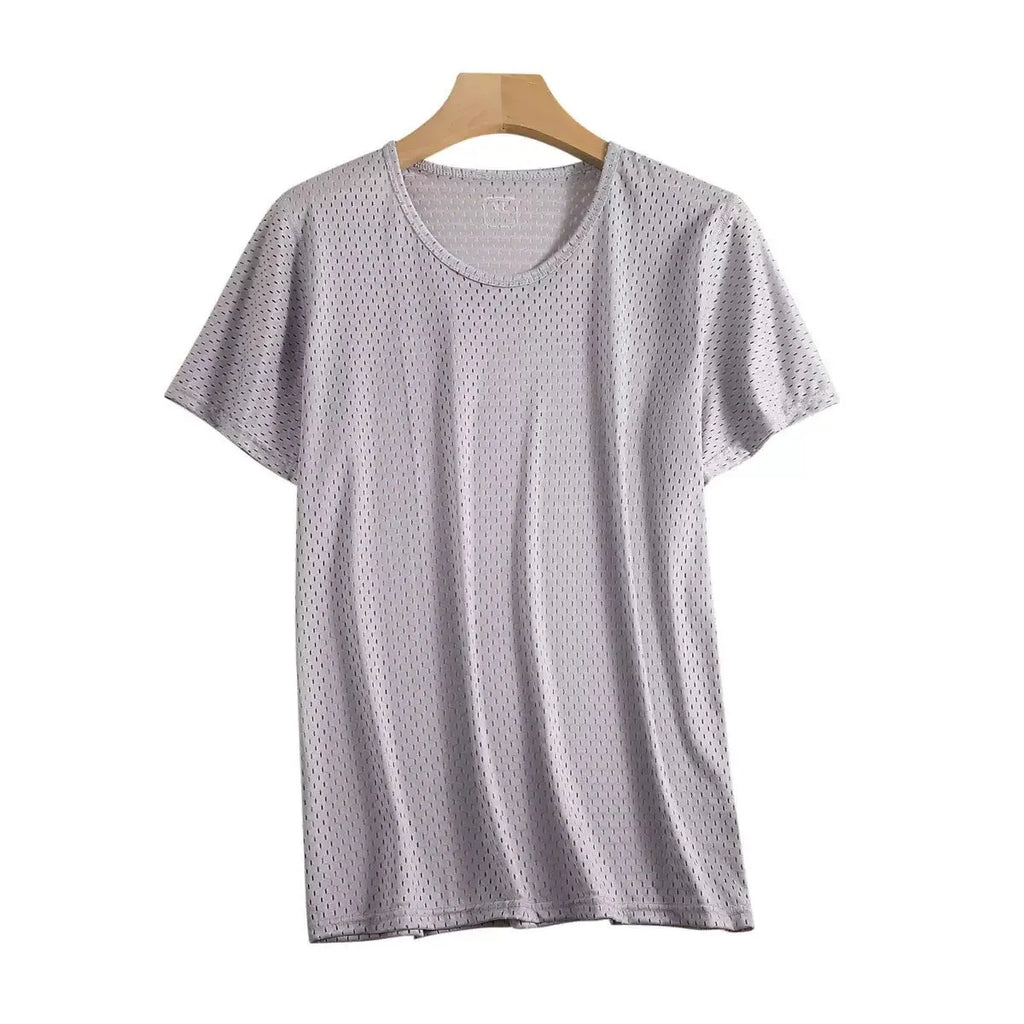 Ice silk men's short sleeve T-shirt in loose crew neck fit shown in multiple colour options