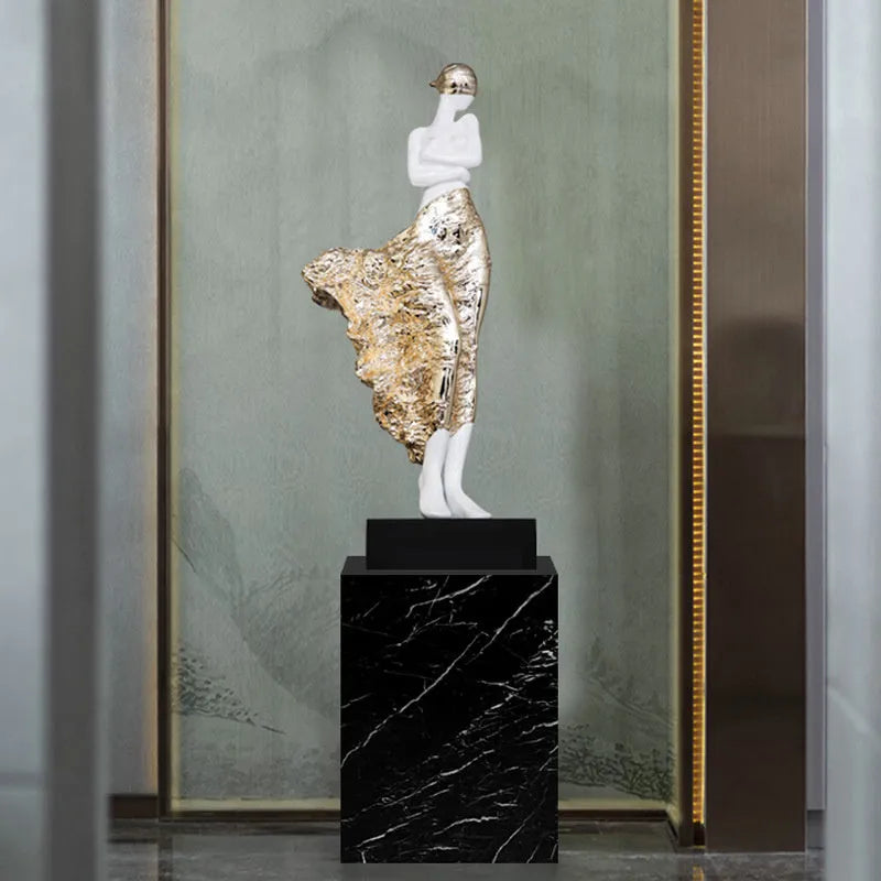 48cm tall sculptured character ornament in metallic rose gold finish with modern minimalist design