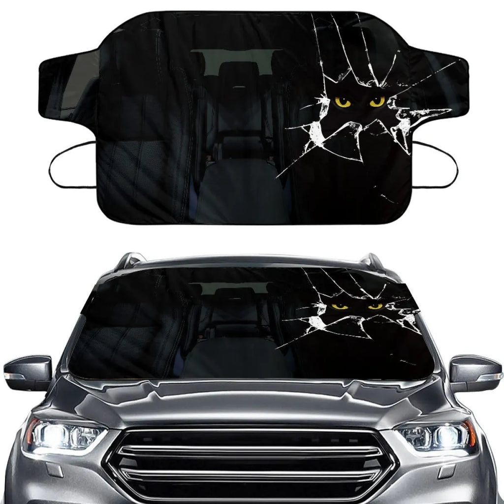 Car front snow protection cover measuring 130x70cm with aluminium fabric and lanyard installation
