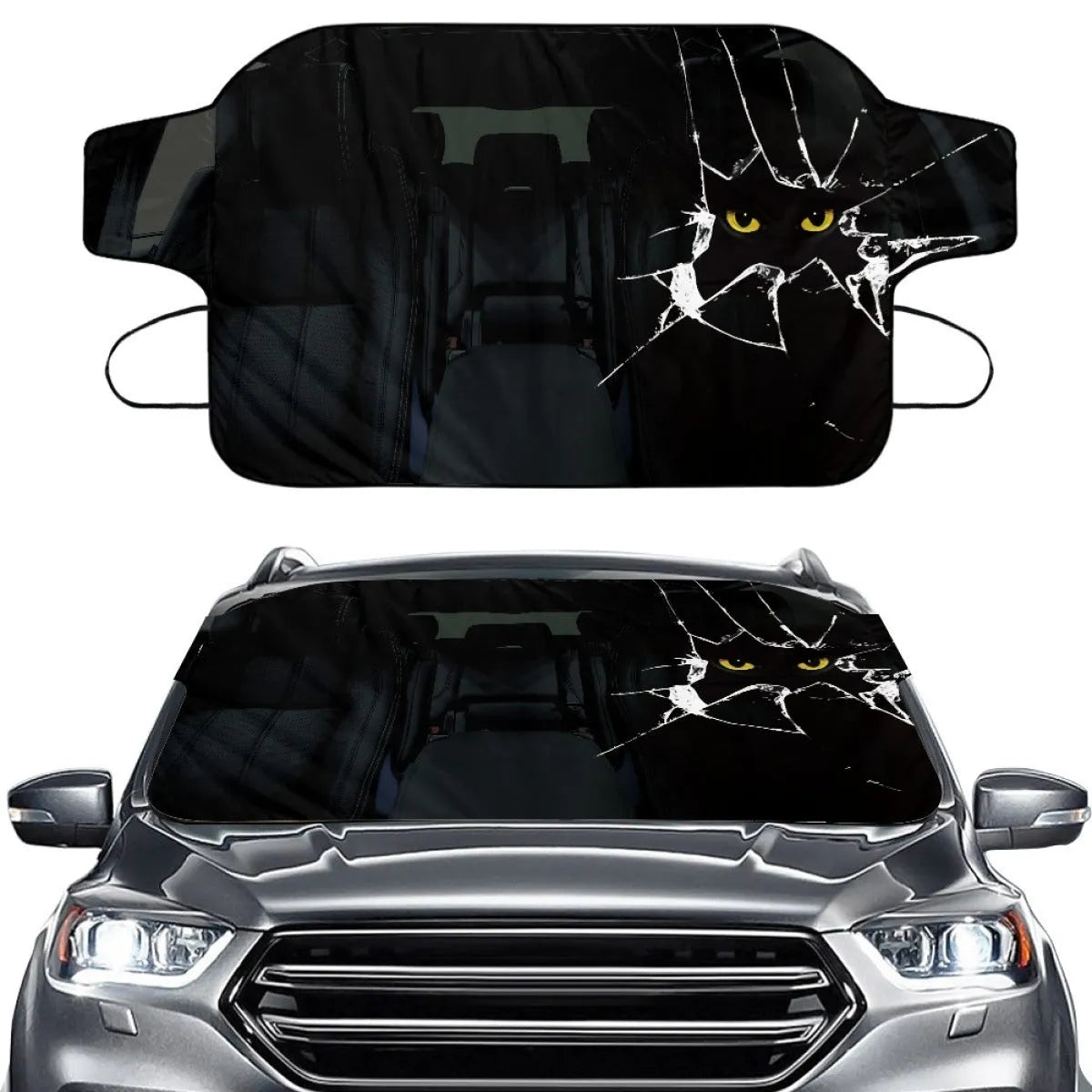 Car front snow protection cover measuring 130x70cm with aluminium fabric and lanyard installation