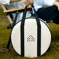 Portable stainless steel campfire grill with detachable parts, charcoal bowl, ash tray, and storage bag, white, 31cm