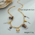 Women's stainless steel necklace with geometric leopard love heart flowers pendant on adjustable chain