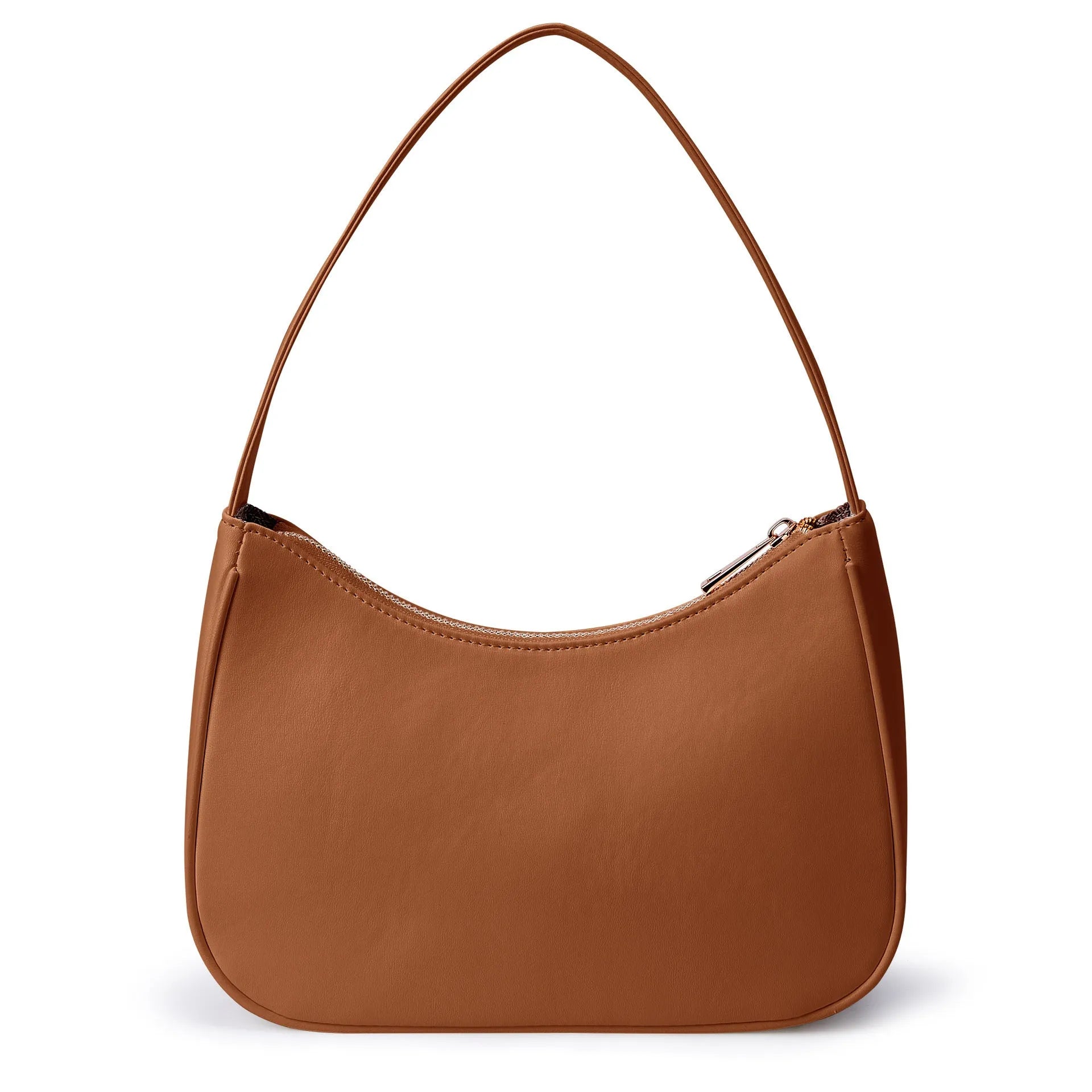 Retro-style shoulder bag in apricot colour with adjustable strap showing PU material texture
