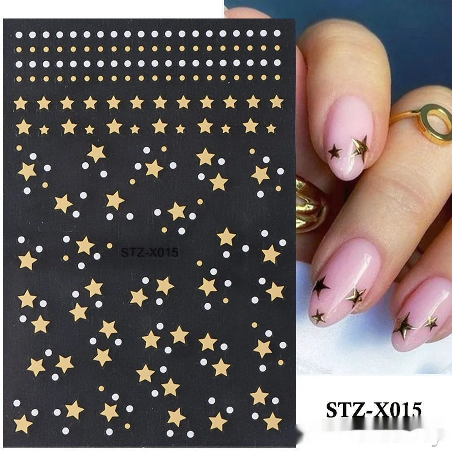 Cartoon nail art stickers with black and silver strip love pattern design