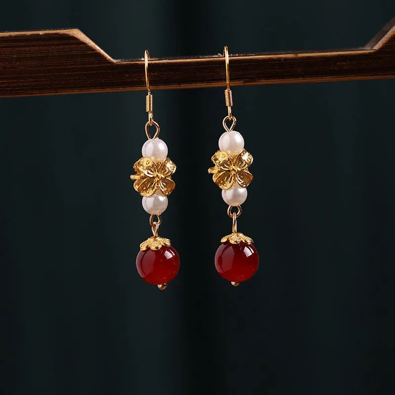 Vintage geometric alloy earrings with electroplated finish for Han cheongsam retro fashion