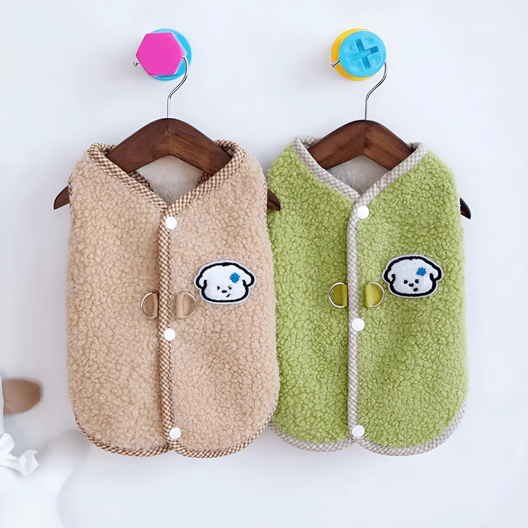 Green coral fleece dog sweatshirt vest with leash ring for small pets