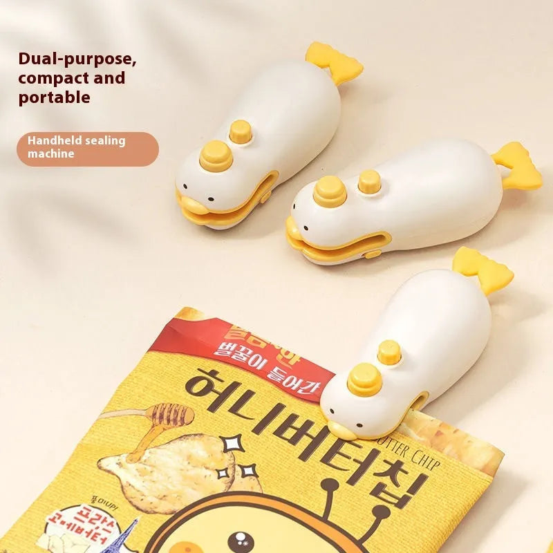 Small yellow rechargeable plastic bag sealing machine with animal jacquard pattern and USB charging cable