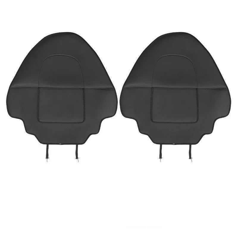 Black leather car seat anti kick pad with pocket measuring 68cm by 42cm