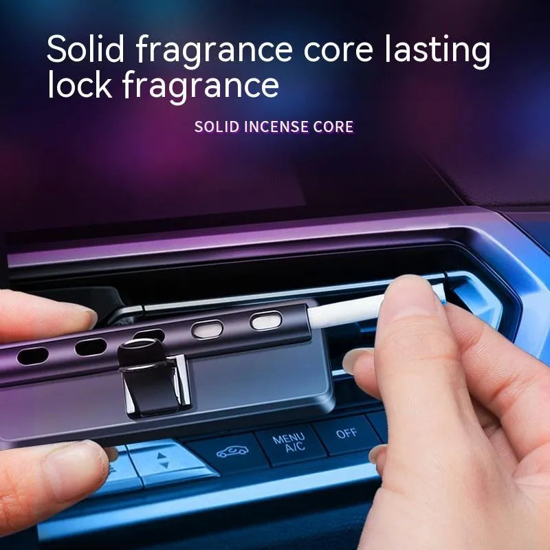 Black automobile aromatherapy LED light for car vent installation with fragrance sticks