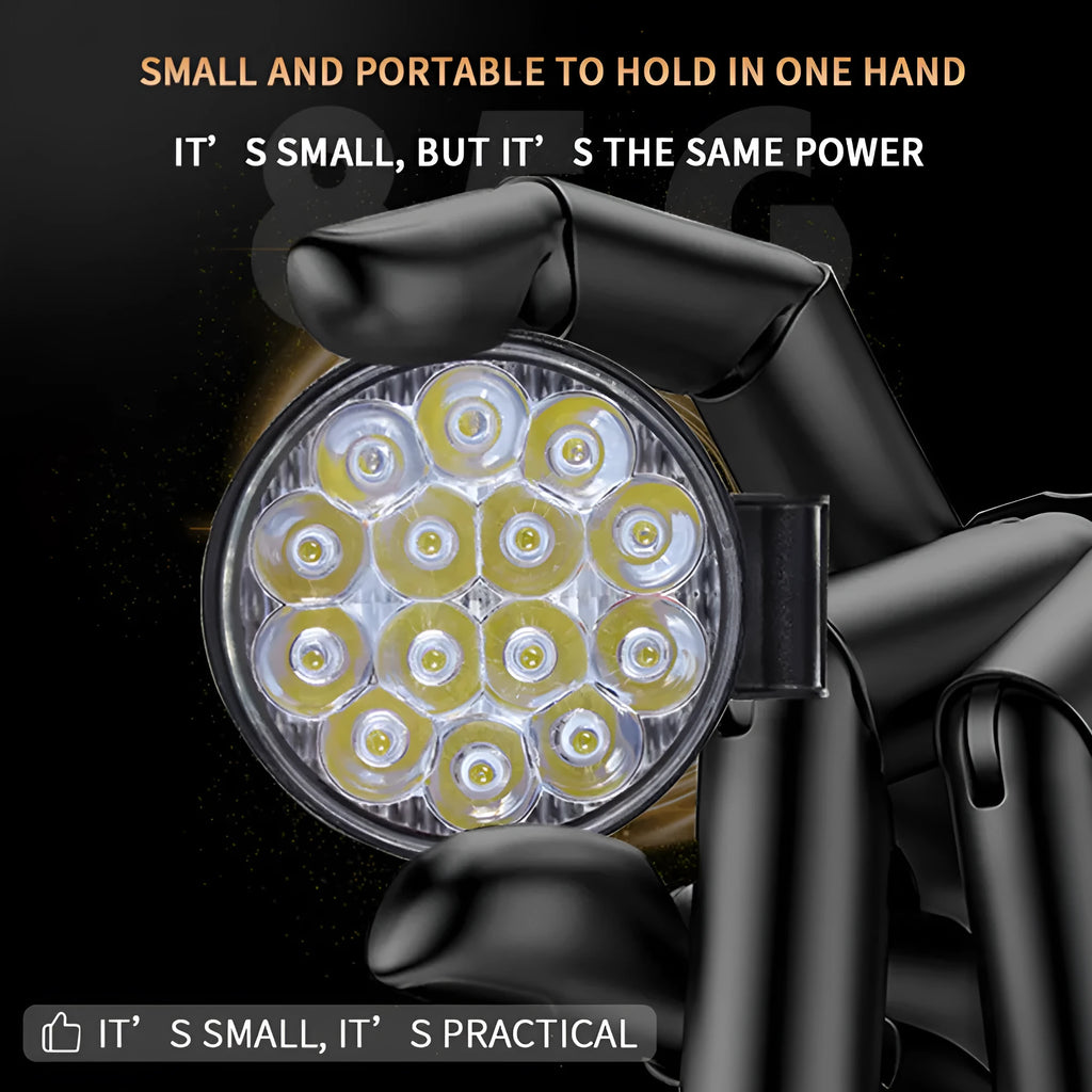 White aluminium mini round 42W LED work light with IP67 waterproof rating for vehicles and machinery.