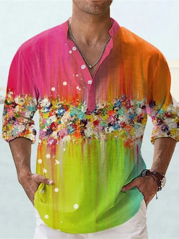 British style striped short sleeve shirt made from bamboo hemp fabric with 3D thermal transfer print
