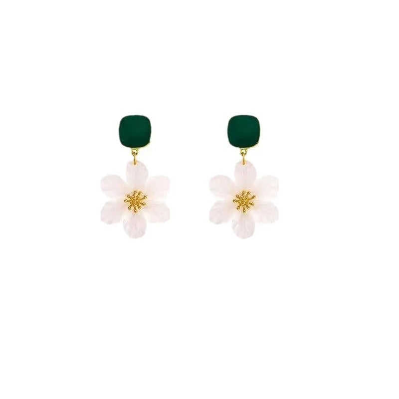 Dark green alloy needle flowers sweet drop earrings for women with floral design