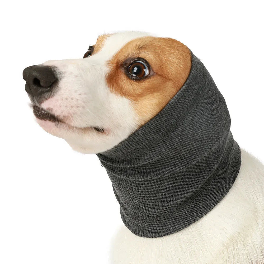 Blue and grey polyester dog headband scarf accessory in small, medium, large sizes