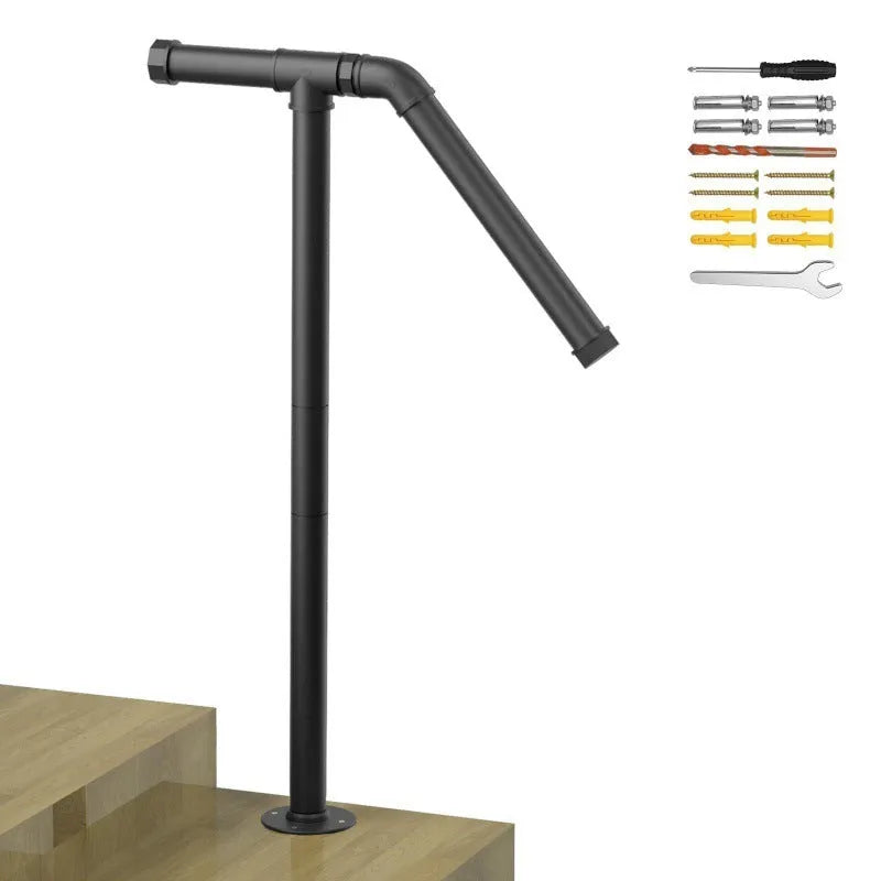 Black metal ladder support bracket with American minimalist design, shown from the side.