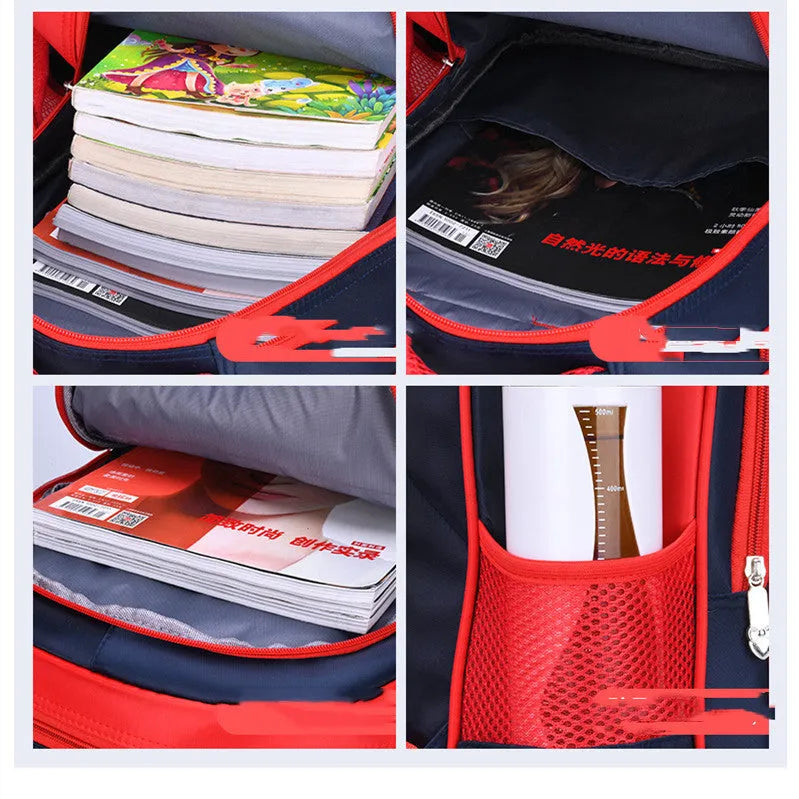 Blue anime cartoon print children's school backpack with load-reducing straps and pencil case