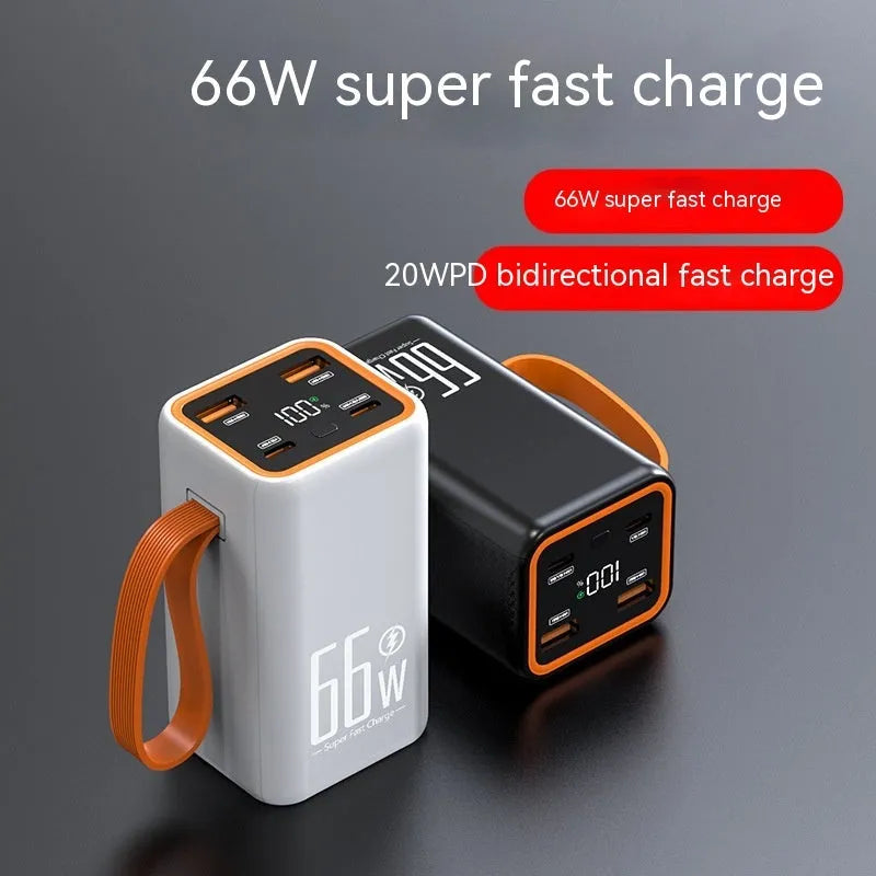 Black and white PD66W 20000mAh fast charge portable power bank.