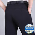 Men's straight-leg high-waist business trousers in a mulberry silk blend fabric