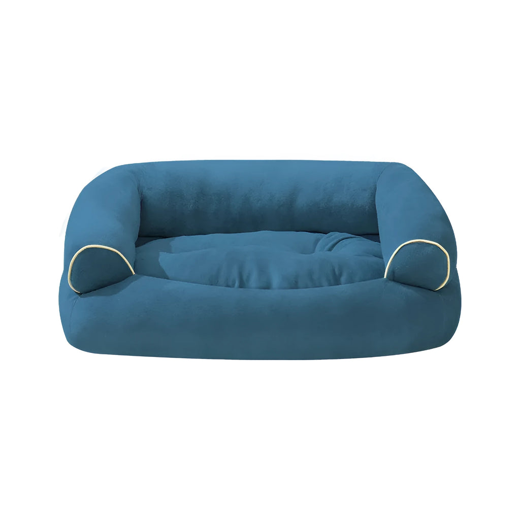 Velvet pet sofa bed for dogs and cats, rectangular shape, available in blue, dark grey, khaki and light grey, sizes from 45x35x18cm to 125x76x26cm