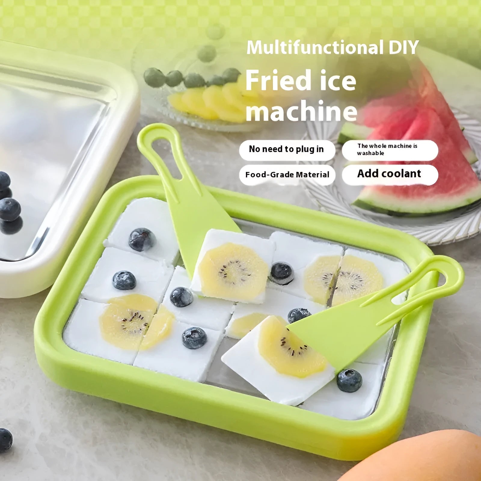 Green handmade DIY fried yogurt machine with aluminium gasket for homemade frozen treats
