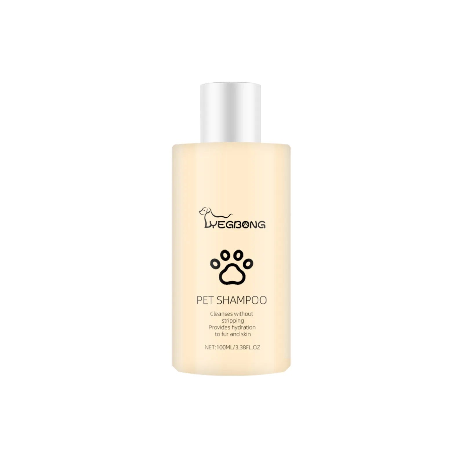 Bottle of mild pet shampoo for cats and dogs, available in 100ml and 300ml sizes.