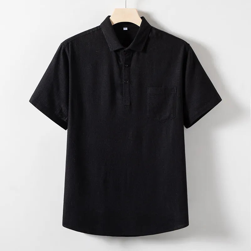 Men's loose fit linen blend t-shirt in solid colour on hanger