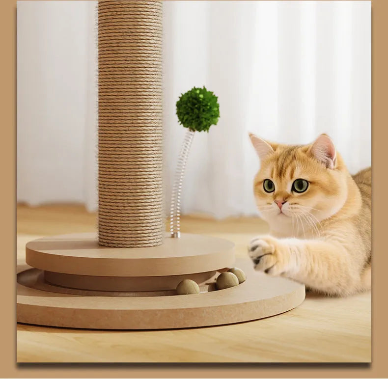 Vertical cat climbing frame with hemp rope scratching posts and density plate perches in canna colour