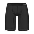 Man wearing black seamless knitted nylon mesh shorts with a close, hip-lifting fit.