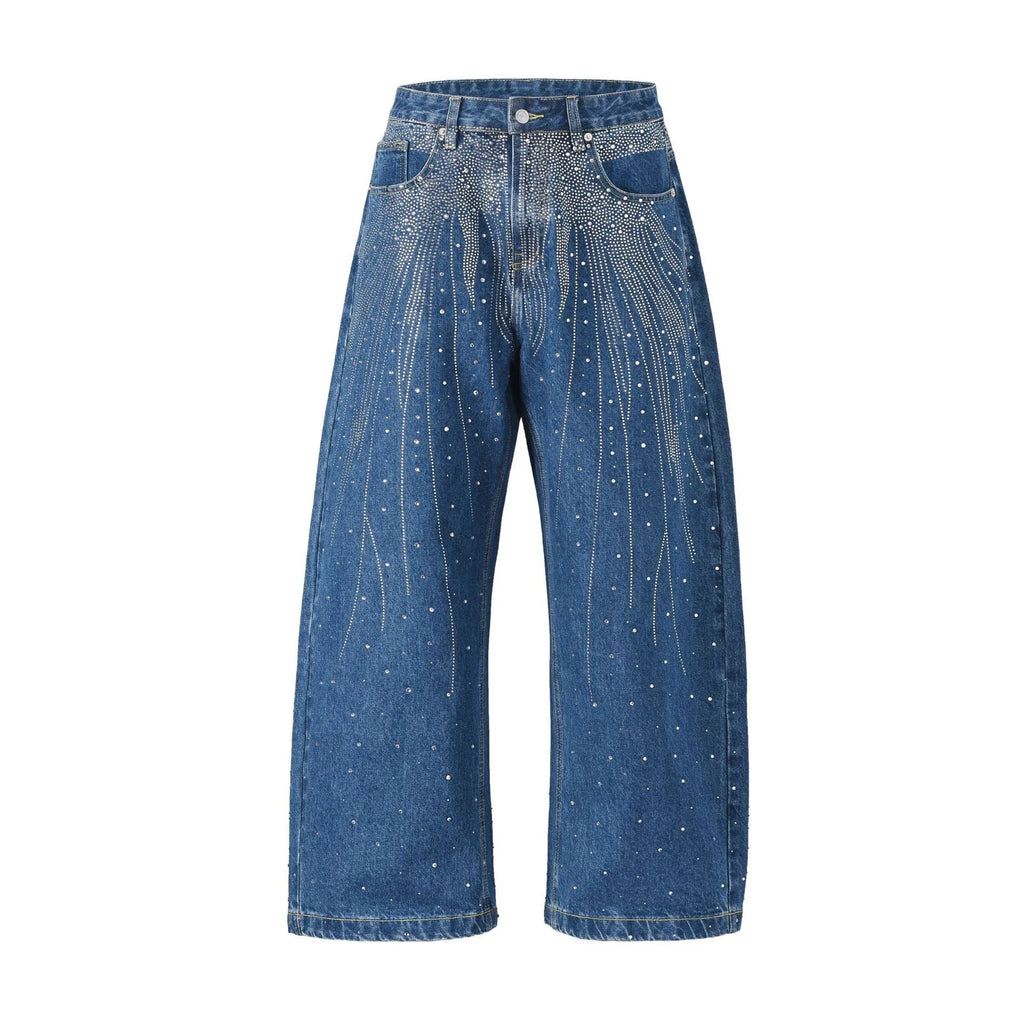Blue loose-fitting wide-leg cotton trousers with pullover design for teenage casual wear