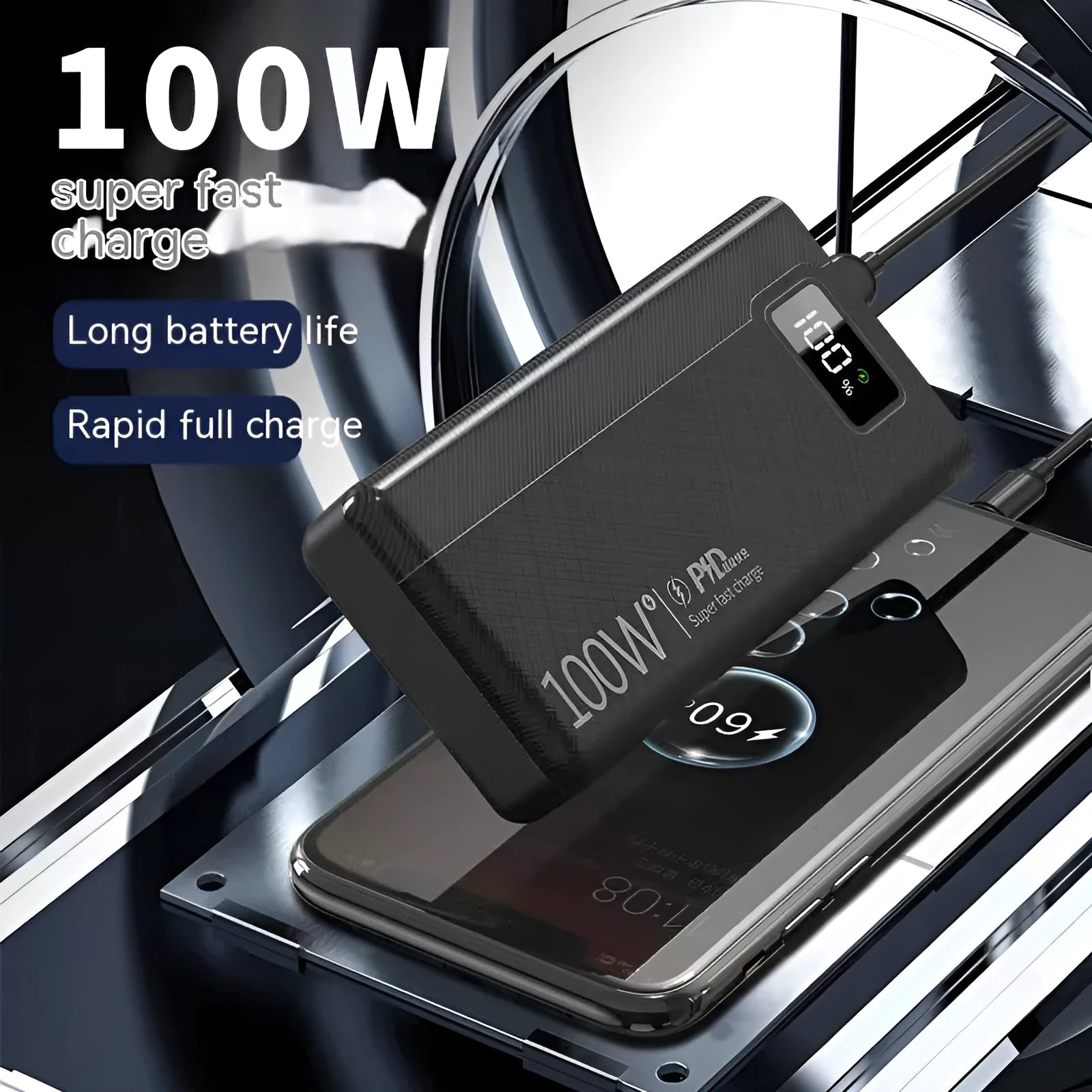 Large capacity power bank in black or white plastic shell with fast charging support
