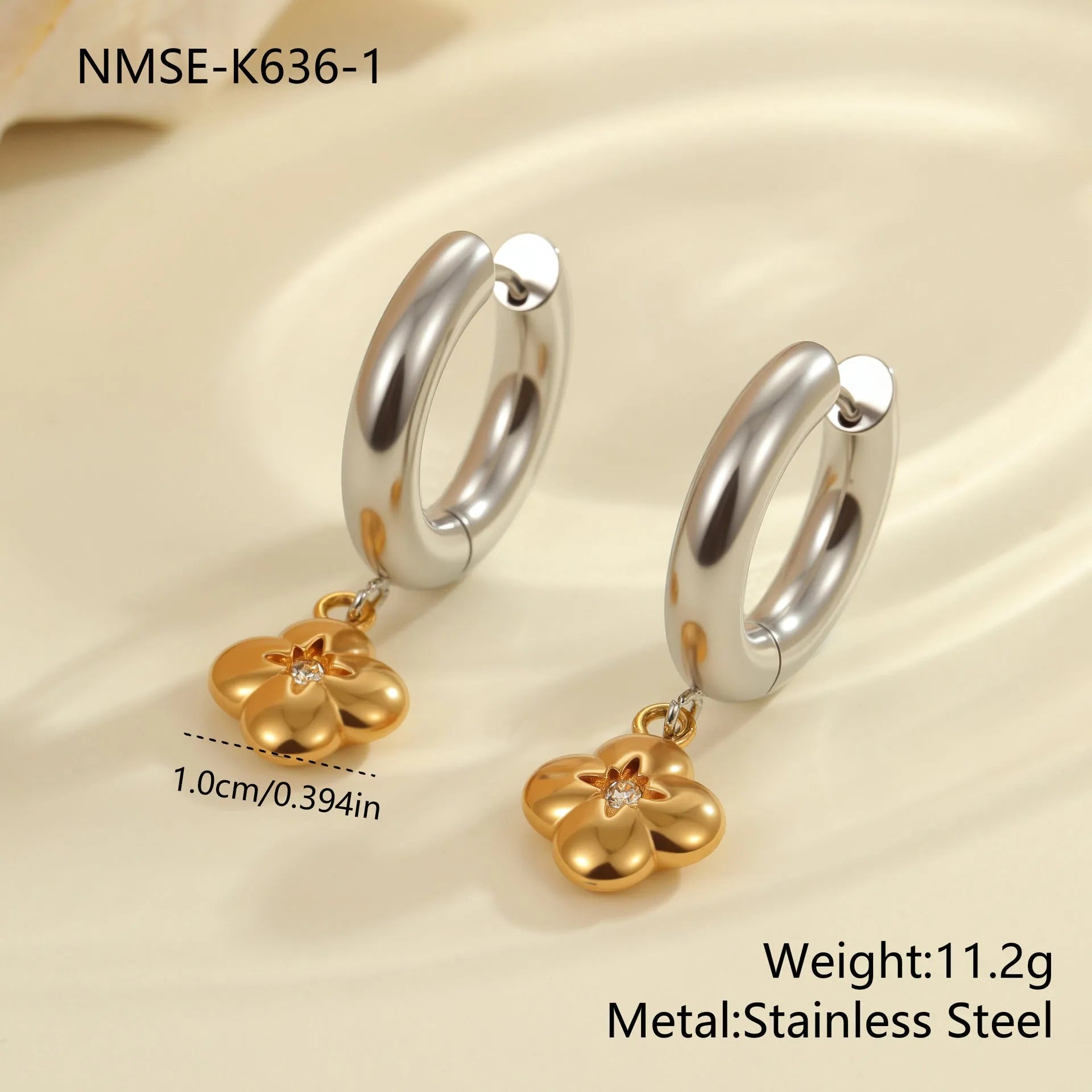 Christmas tree and heart shaped stainless steel earrings with 18K gold electroplating