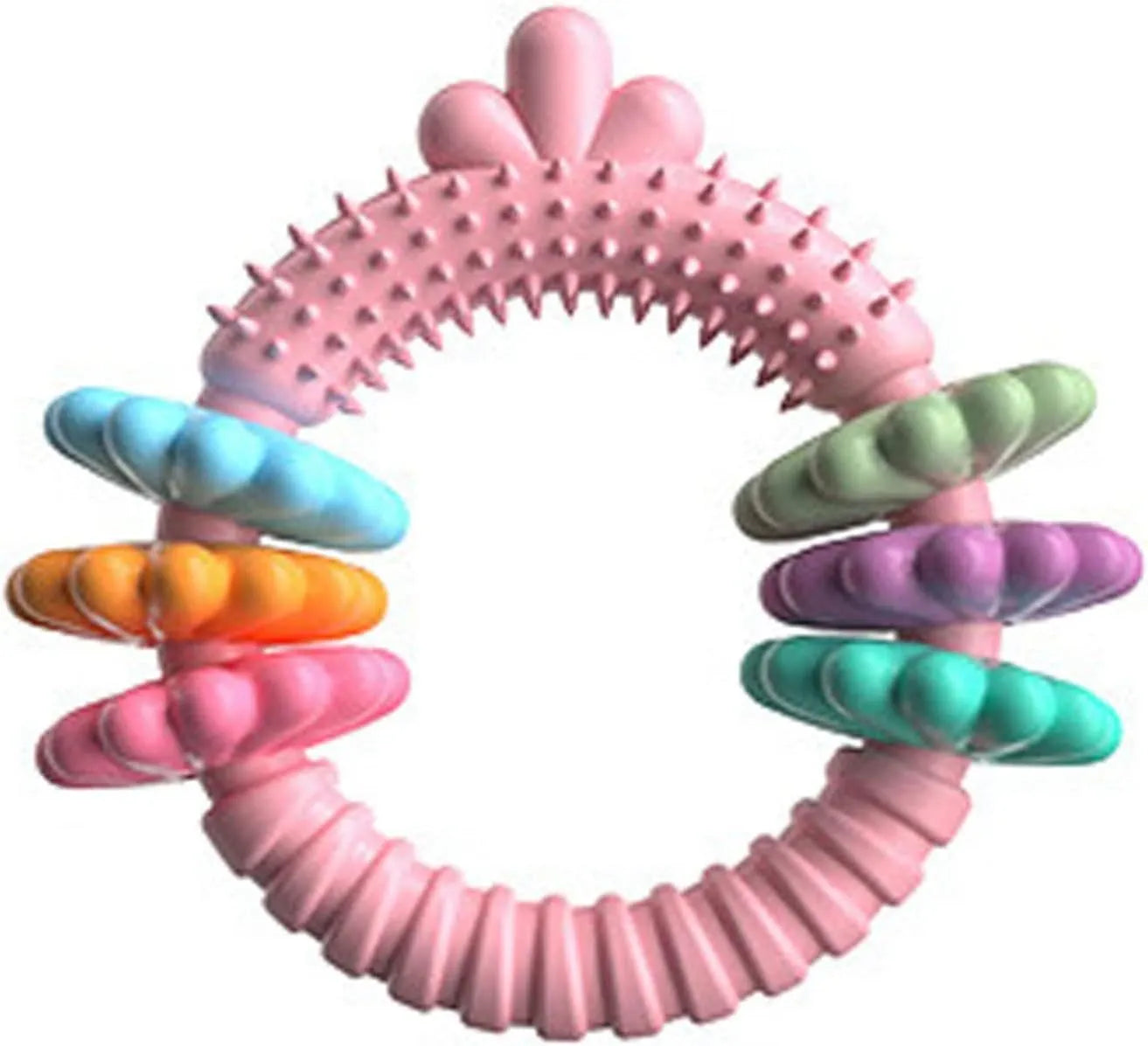 TPR dog chew toy with squeaker in blue, green, or pink colours for small dogs teeth cleaning