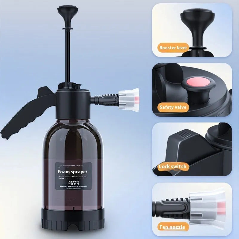 Black 2L foam watering can hand-held sprayer with nozzle accessories for car washing and plant care