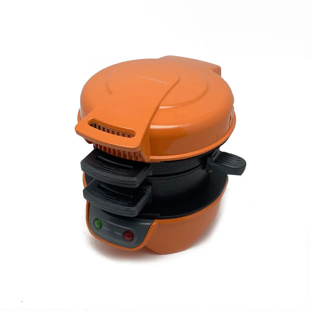 Household breakfast sandwich maker with egg cooking ring in red, orange, or silver grey colours