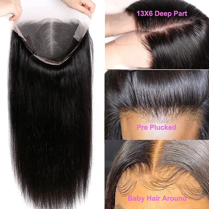 Straight black human hair lace front wig with a 13x6 inch hand-woven frontal on a mannequin head